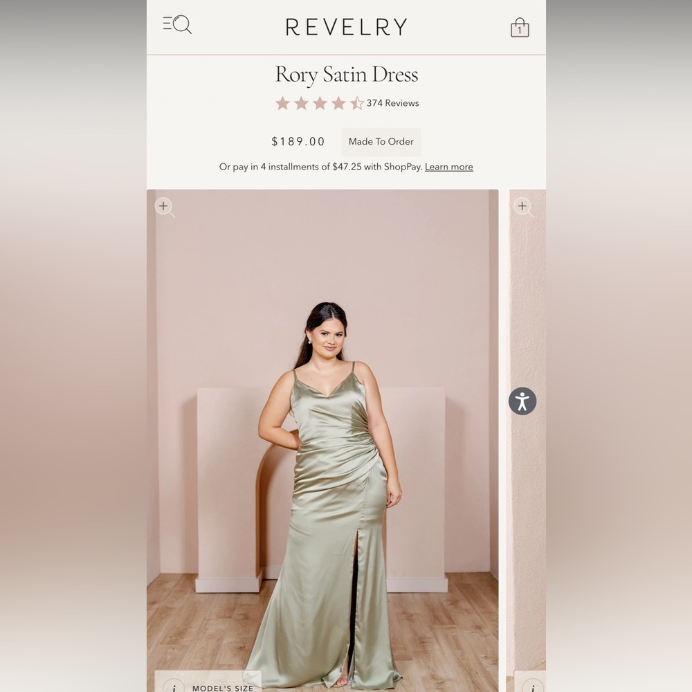 Revelry Rory Silver Sage Green Satin Bridesmaids Dress NWT